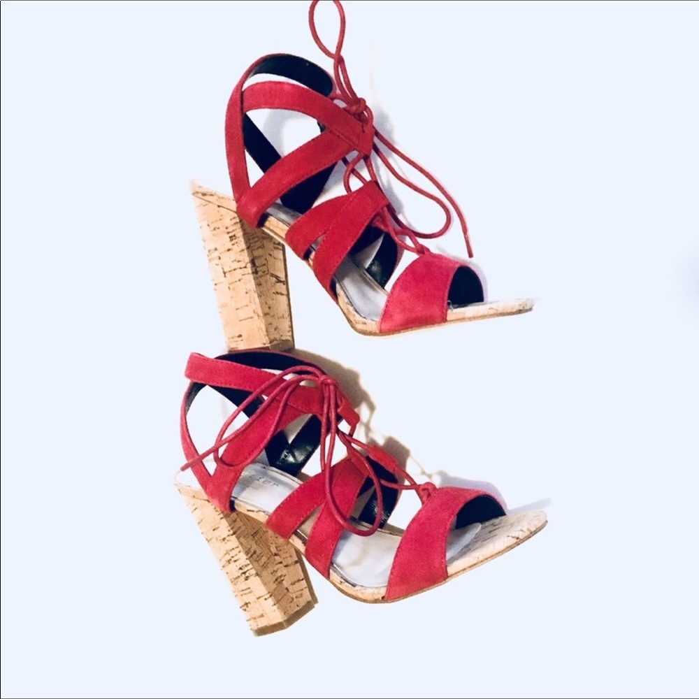 red suede chunky heels